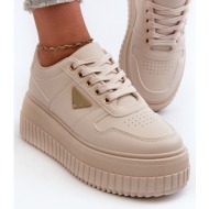  women`s sneakers made of eco leather on a solid platform, light beige by christin