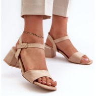  women`s block sandals made of eco suede beige leisha