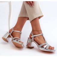  women`s high-heeled sandals made of silver lyana eco leather