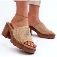  beige titantha women`s slippers with knitted high heels