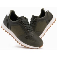  ombre patchwork men`s sneaker shoes in combined materials - dark olive