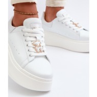  women`s leather platform sneakers with white vinceza bear