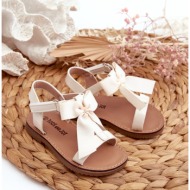  patent leather children`s sandals with velcro bow, light beige joratia