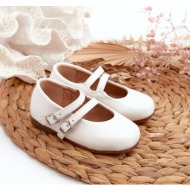  children`s patent leather ballerinas with stripes, white margenis