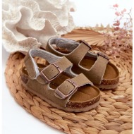  children`s sandals on a cork platform, velcro fastening, khaki rorria