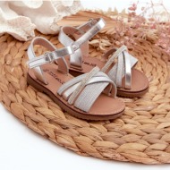  shiny children`s silver velcro sandals delphina