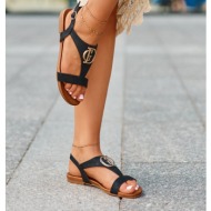  women`s flat sandals with gold trim s.barski black