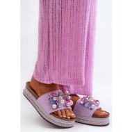  women`s platform slippers with s.barski purple embellishments