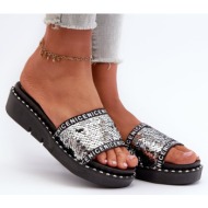  women`s sequin slippers black and silver rivanique