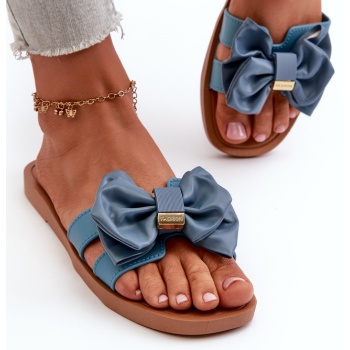 blue women`s slippers with a bow σε προσφορά