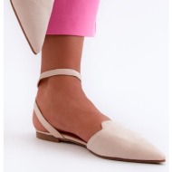  lace-up eco suede ballet flats with pointed toes light beige ellesara