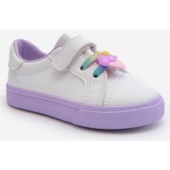  children`s sneakers sneakers with a pin, white and purple pennyn