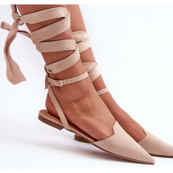 beige lace-up eco suede ballerinas with σε προσφορά