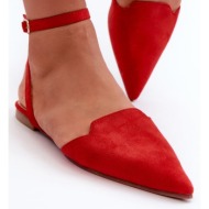  lace-up eco suede ballerinas with pointed toes, red ellesara