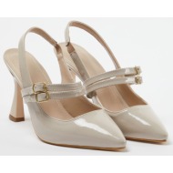  trendyol beige belted buckle detailed women`s heeled shoes