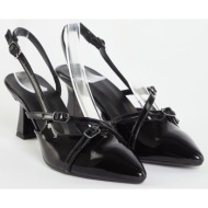  trendyol black patent leather belted buckle detailed women`s heeled shoes