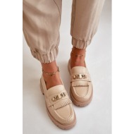  eco leather moccasins women`s with gold decoration beige zanita