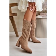  openwork ankle boots with pointed toe eco suede dark beige nevithra