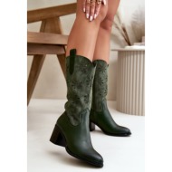  women`s mid-calf openwork boots made of eco suede green nevilos