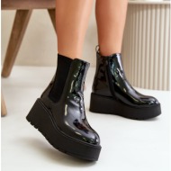  patent leather women`s ankle boots with platform and wedge insulated black wloedia