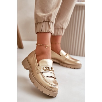 eco leather moccasins women`s with gold σε προσφορά