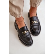  eco leather loafers women`s with gold decoration black zanita