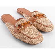  capone outfitters straw buckle genuine leather women`s short heeled closed women`s slippers