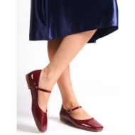  capone outfitters blunt toe banded marj jane patent leather burgundy women`s flats