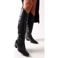  shoeberry women`s meot black crocodile patent leather heeled western riding boots black crocodile pa