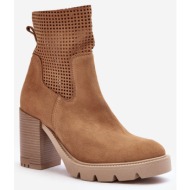  lewski shoes women`s suede openwork boots on heel camel lewski 3386