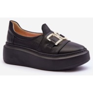  lewski shoes women`s leather platform shoes black lewski