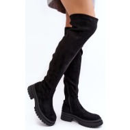  pe1 women`s flat heel over-the-knee boots black silune