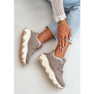  pm1 warm women`s sports shoes laced on platform gray bialoa