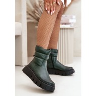  women`s leather ankle boots with zipper insulated with felt dark green zazoo 60512