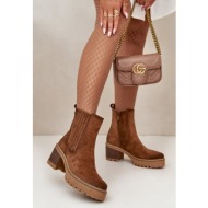  women`s ankle boots on a heel made of eco suede insulated brown nevitas