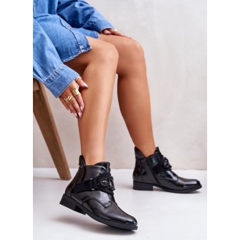 lacquered women`s ankle boots with