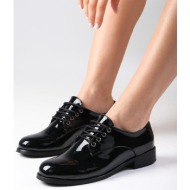  mio gusto berta black color patent leather women`s oxford flat shoes