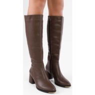  shoeberry women`s kiella brown leather high heel boots