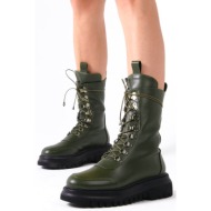  mio gusto women`s ankle boots in green color with leather and shearling lined.