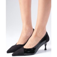  mio gusto wendy black color suede and patent leather women`s heeled shoes