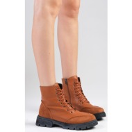  mio gusto samantha tan color laced and zippered thick soled women`s combat boots