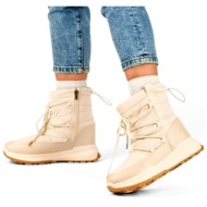  primohurt beige sports snow boots, women`s lace-up, insulated winter shoes with a flat sole