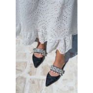  ni̇şantaşi shoes fomax black straw pearl detail women`s heeled slippers