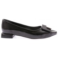  dgn 2801-23y women`s pointed toe square buckle ballerinas black patent leather