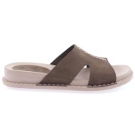  dgn p33-23y women`s slippers genuine leather khaki nubuck