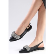  mio gusto aisha women`s flat shoes from genuine leather black color with shirring stone band flat sh