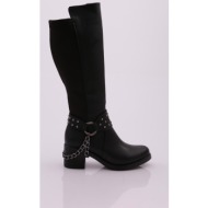  dgn 707 women`s ankle buckle chain detailed back stretch heel boots.