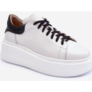  women`s leather platform sneakers white lemar 10150