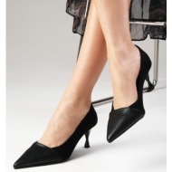  mio gusto black color suede and leather combination heeled women`s shoes