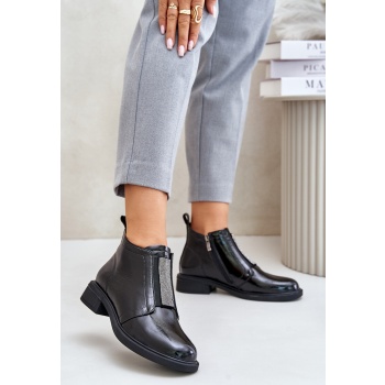 leather patent leather low ankle boots